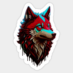 Colorful Wolf With Flowers Sticker